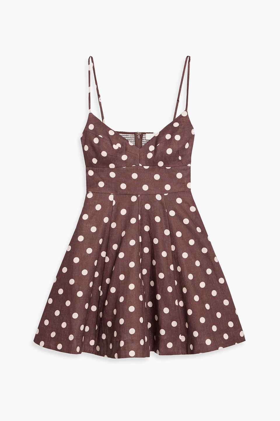Zimmermann Polka-dot Linen Mini Dress In Brown
