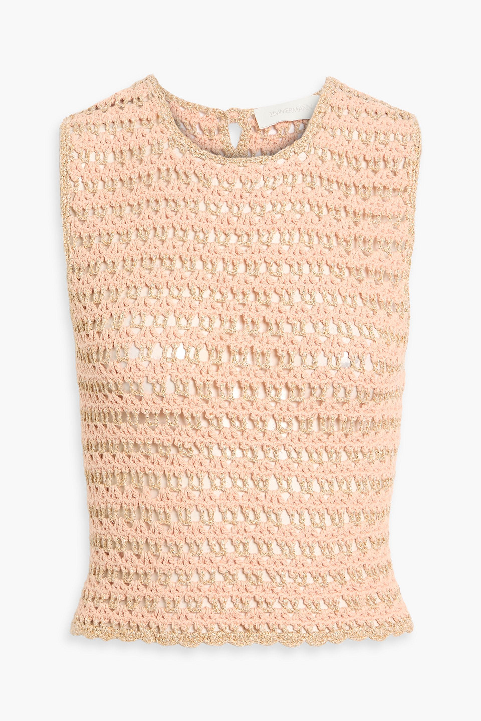 Zimmermann Cropped Metallic Crochet-knit Cotton-blend Top In Neutral