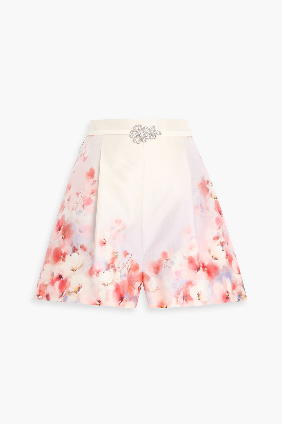 Zimmermann Crystal-embellished Floral-print Silk And Cotton-blend Twill Shorts In White