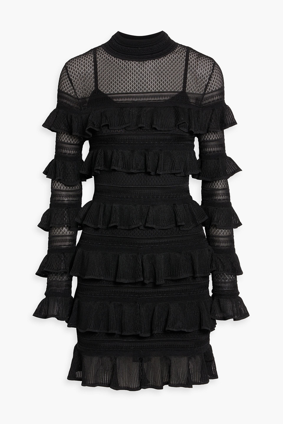 zimmermann - ruffled pointelle-knit mini dress - black - 00