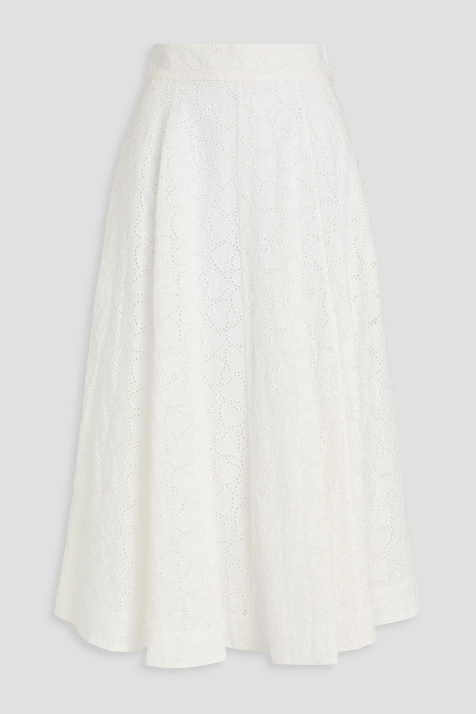 zimmermann - broderie anglaise linen midi skirt - white - 00