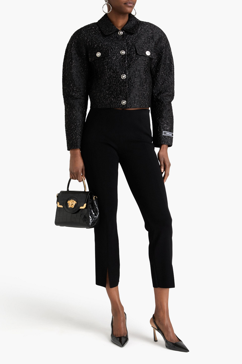 Versace - Jacke Aus Cloqué In Metallic-optik - Schwarz - It 38 