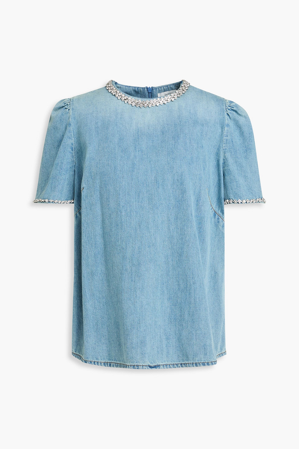 Zimmermann Crystal-embellished Denim Top In Blue