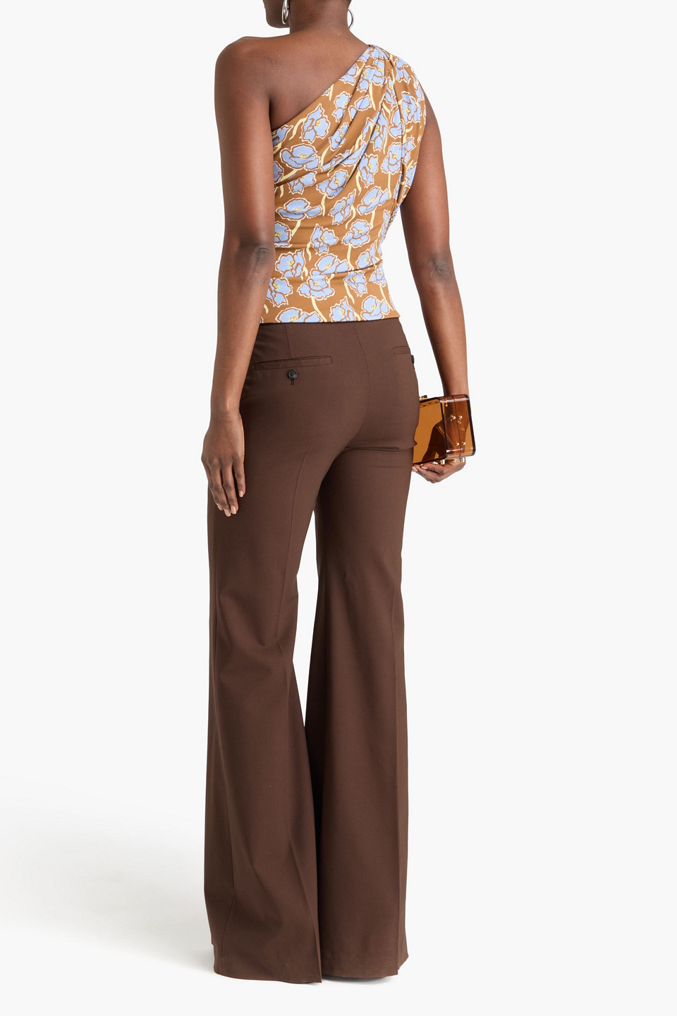  Versace - Drapiertes Oberteil Aus Jersey Mit Floralem Print Und Asymmetrischer Schulterpartie - Braun - It 42 