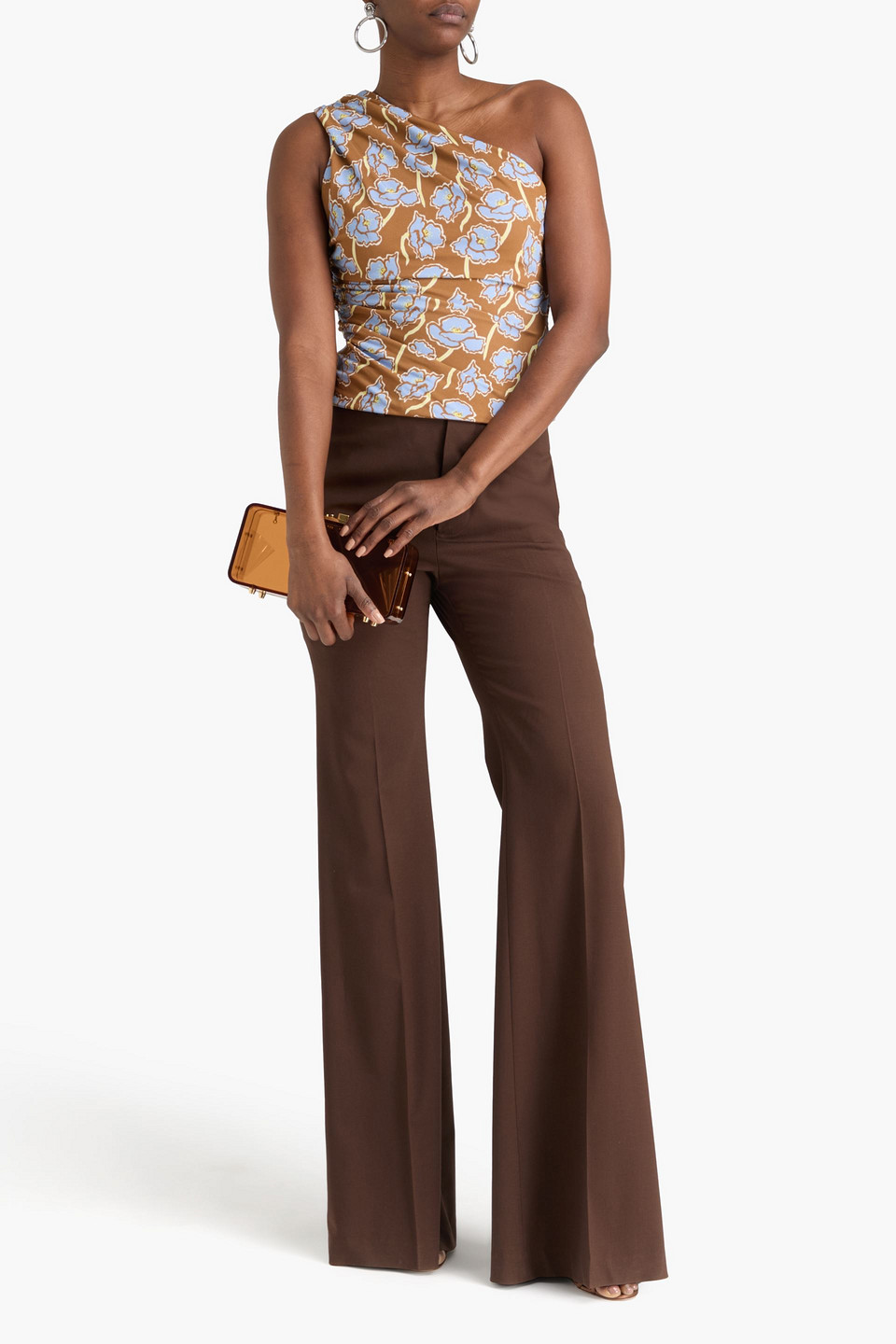 Versace - Drapiertes Oberteil Aus Jersey Mit Floralem Print Und Asymmetrischer Schulterpartie - Braun - It 42 