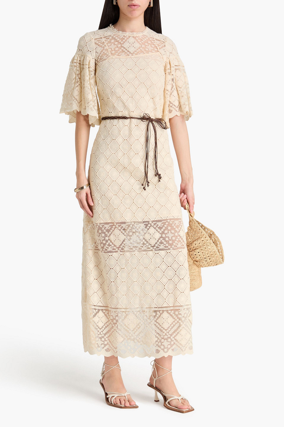  Zimmermann - Maxikleid Aus Gehäkelter Baumwolle Mit Gürtel - Weiß - 0 