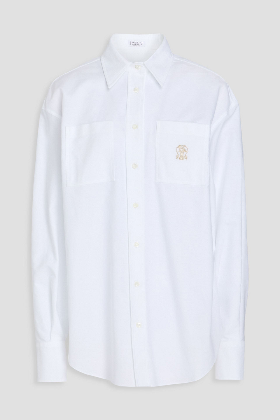 brunello cucinelli - embroidered cotton-poplin shirt - white - l