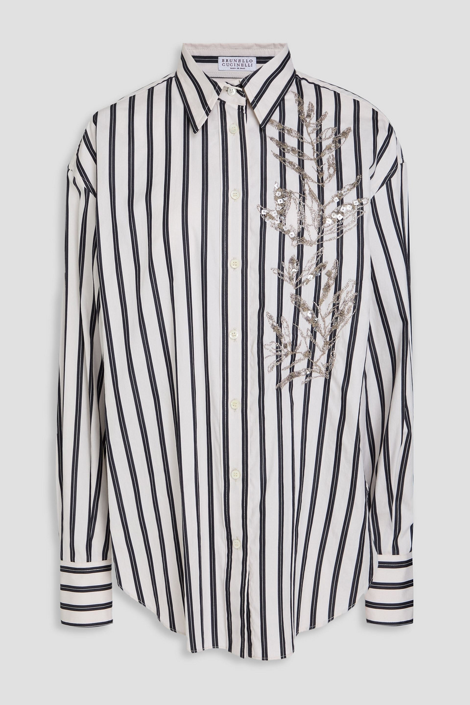brunello cucinelli - embellished striped cotton and silk-blend shirt - white - xxs