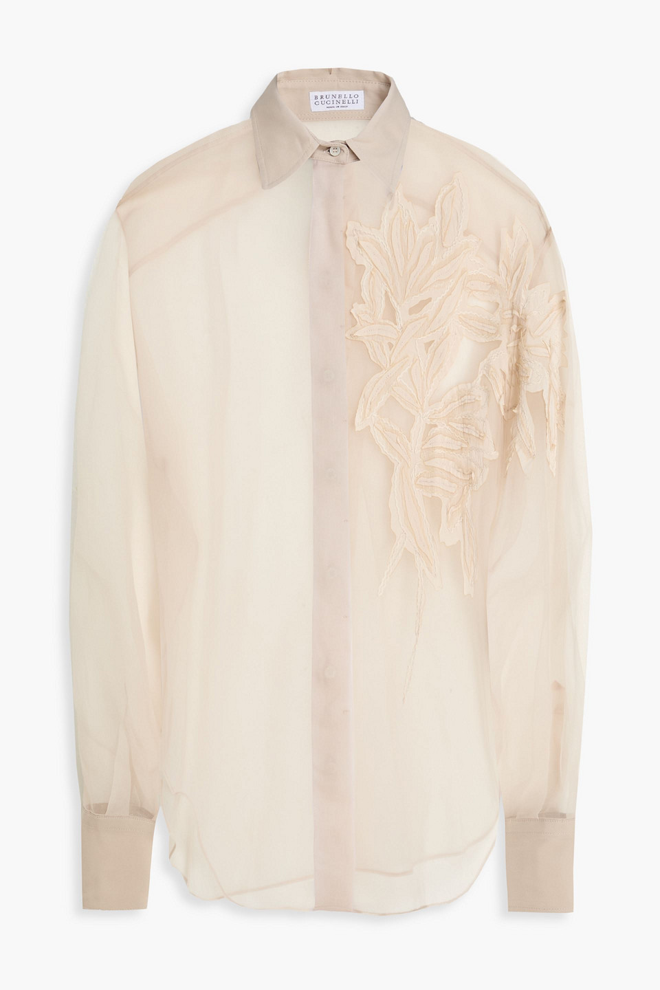 Brunello Cucinelli Embellished Silk-organza Shirt In Brown