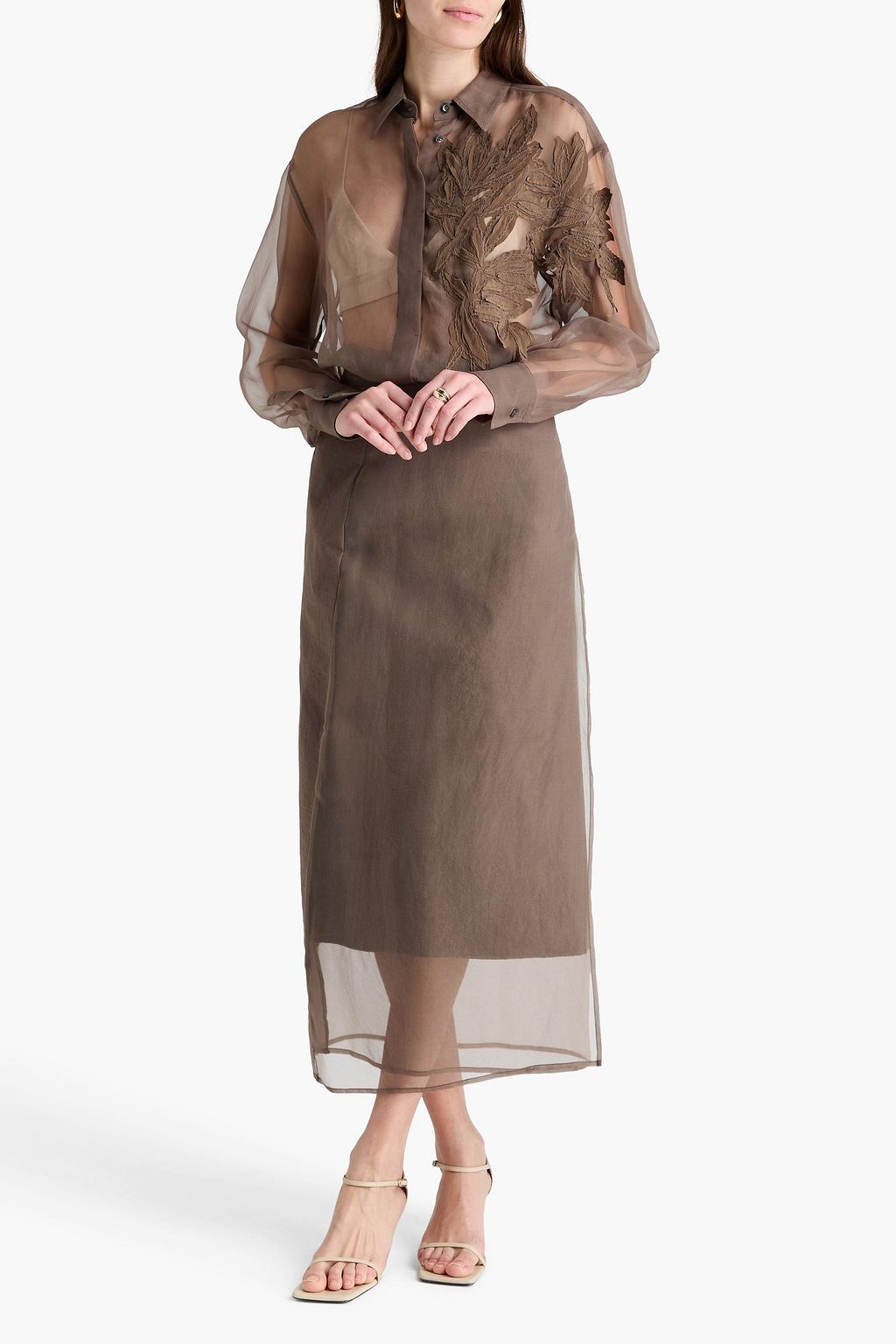 BRUNELLO CUCINELLI Appliquéd silk-organza shirt | THE OUTNET
