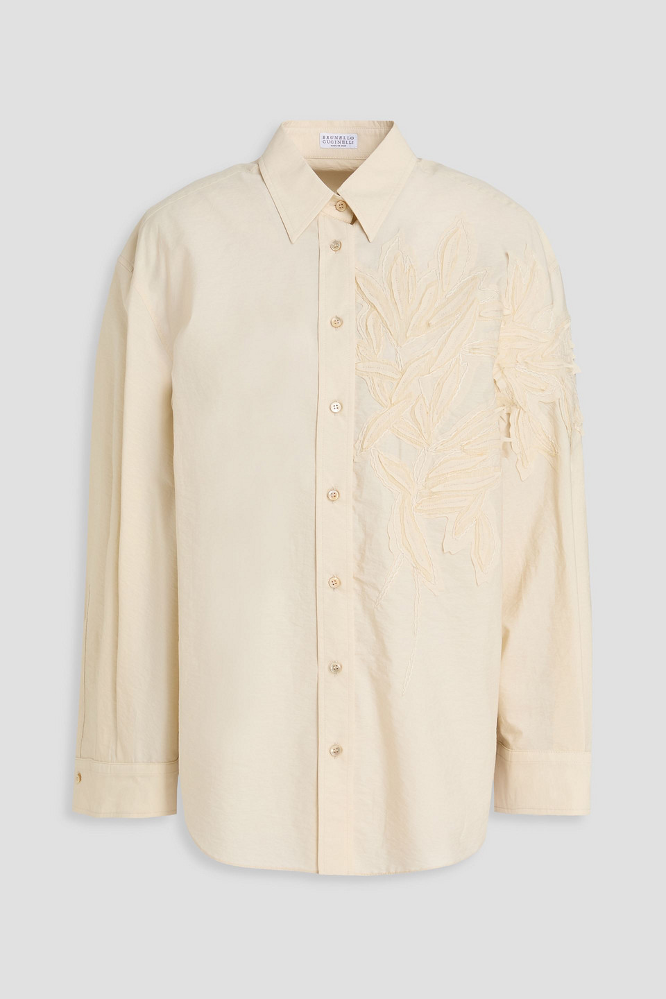 brunello cucinelli - appliquéd cotton-blend poplin shirt - white - xxs