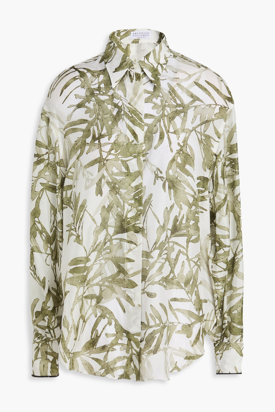 brunello cucinelli - printed silk shirt - green - m