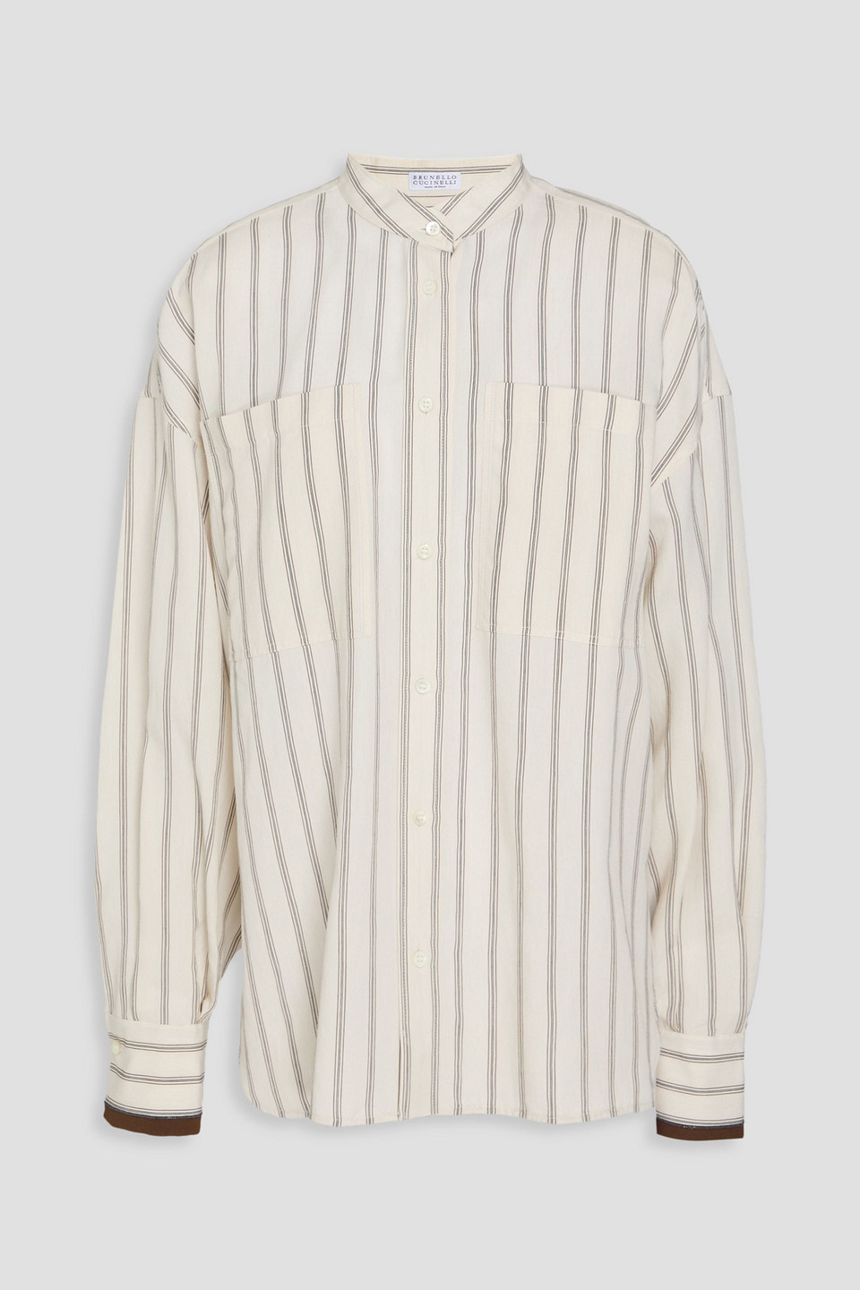 brunello cucinelli - bead-embellished striped twill shirt - white - m