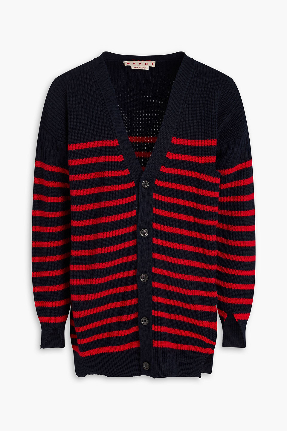 marni - distressed striped ribbed wool cardigan - blue - it 48