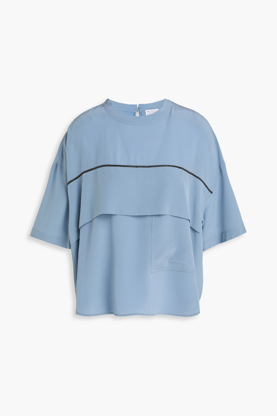 Brunello Cucinelli Bead-embellished Layered Silk Blouse In Blue