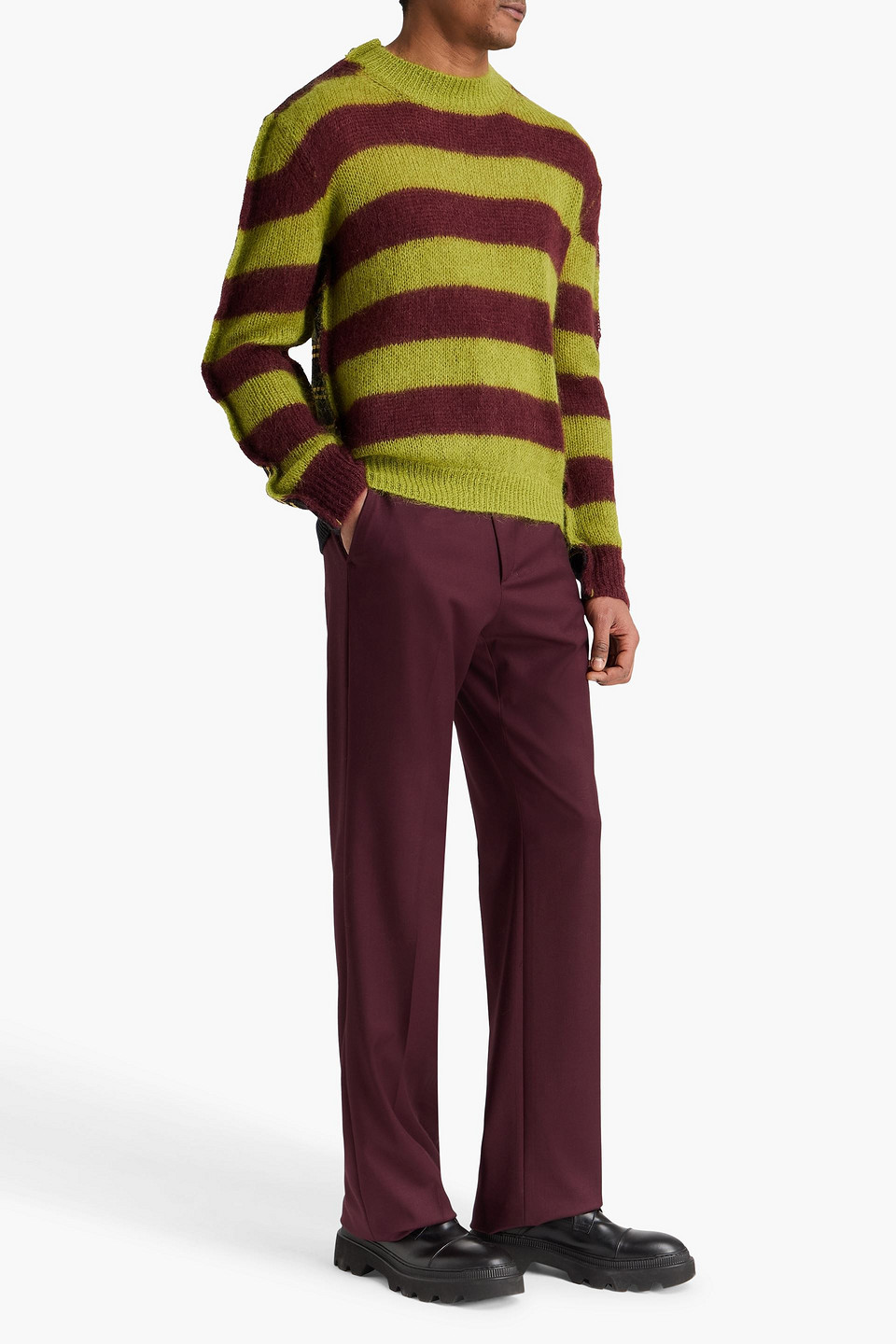  Marni - Gestreifter Pullover Aus Einer Mohairmischung - Grün - It 46 