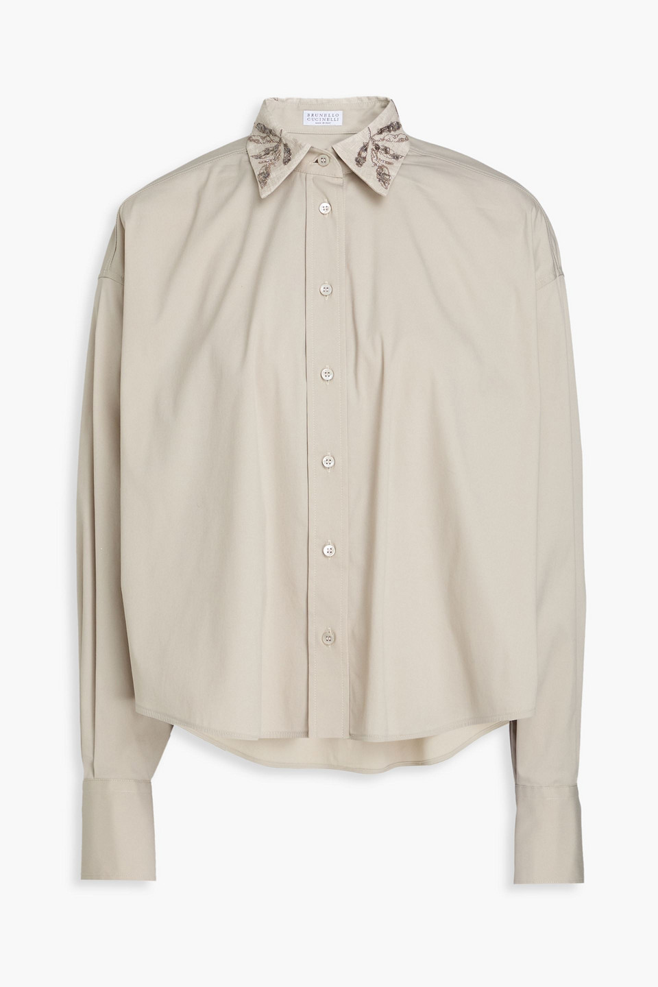 brunello cucinelli - embellished cotton-blend poplin shirt - neutral - m
