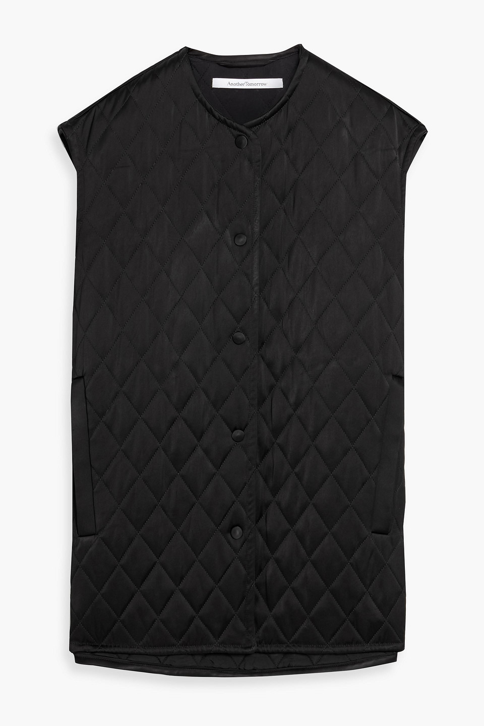 Another Tomorrow Quilted Padded Satin Vest In Black