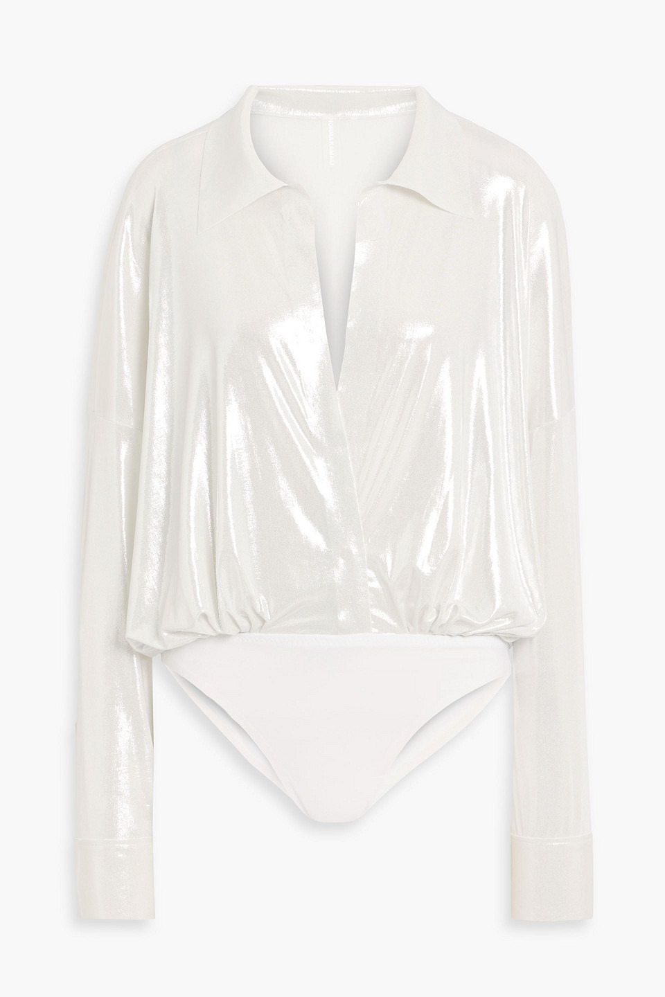 Norma Kamali Oversized Lamé Bodysuit In White