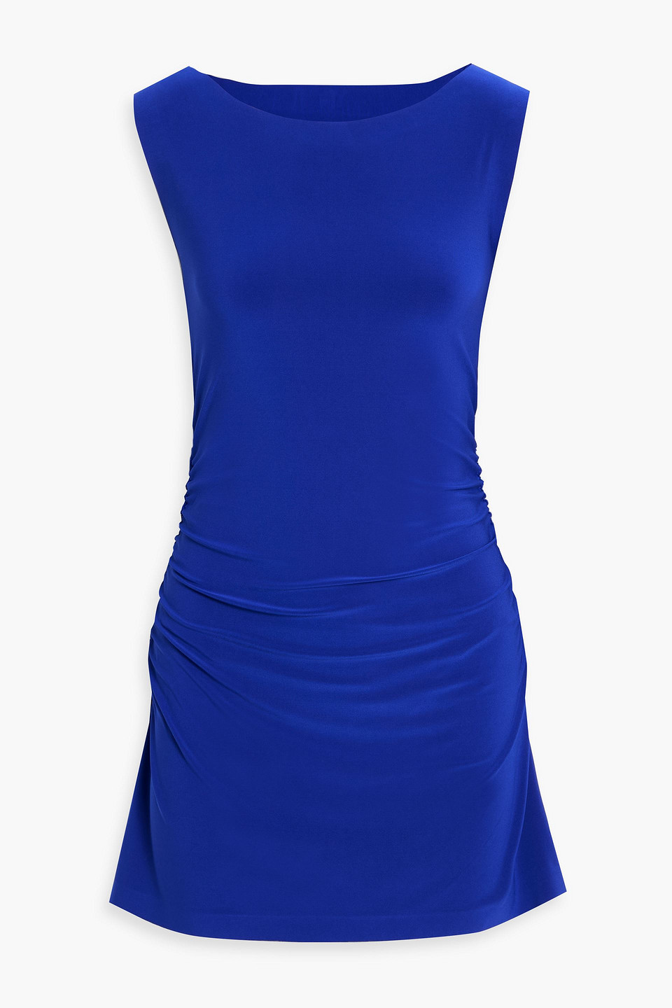 Norma Kamali Pickleball Ruched Stretch-jersey Mini Dress In Blue