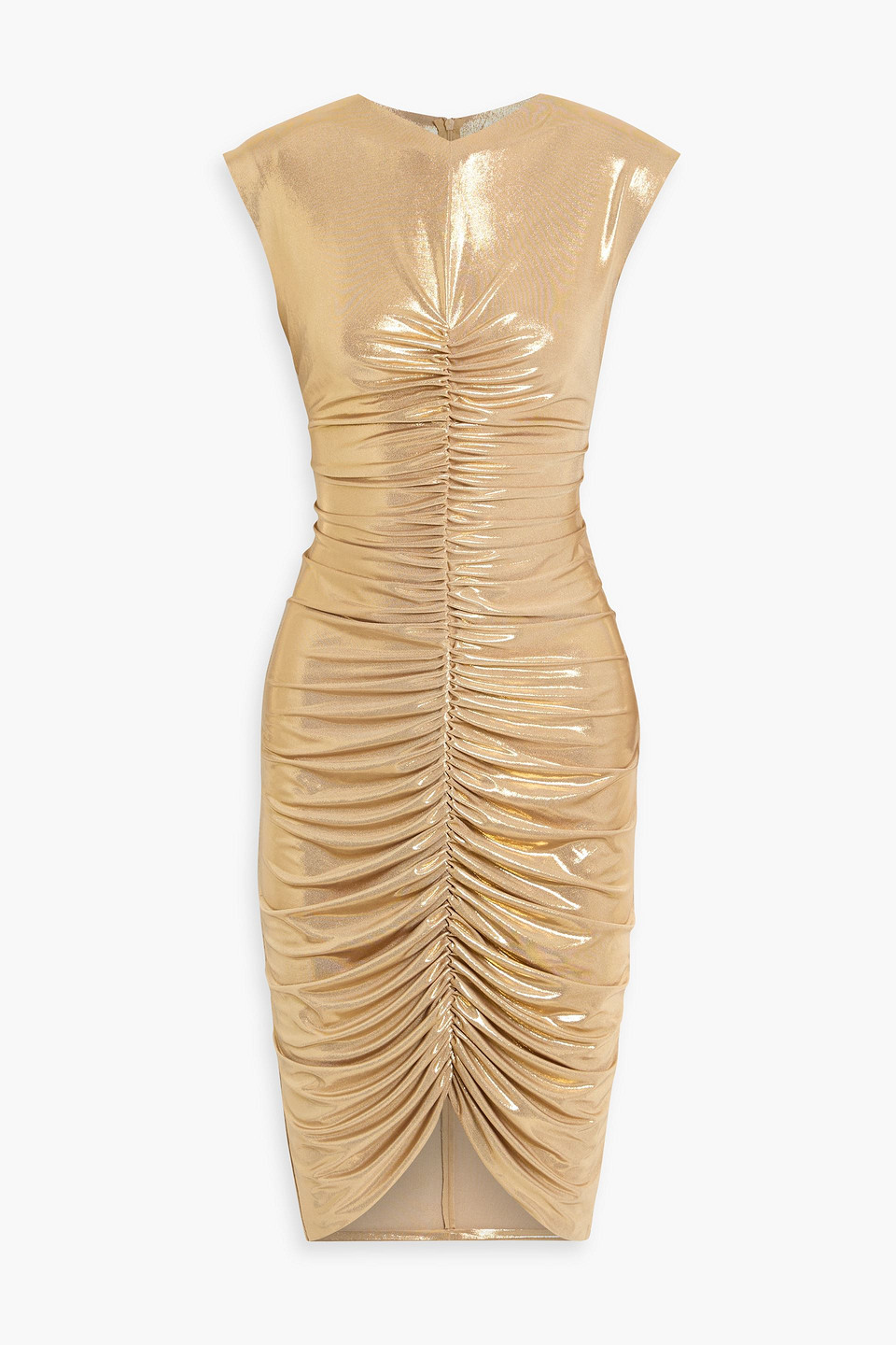 Norma Kamali Ruched Stretch-lamé Dress In Gold
