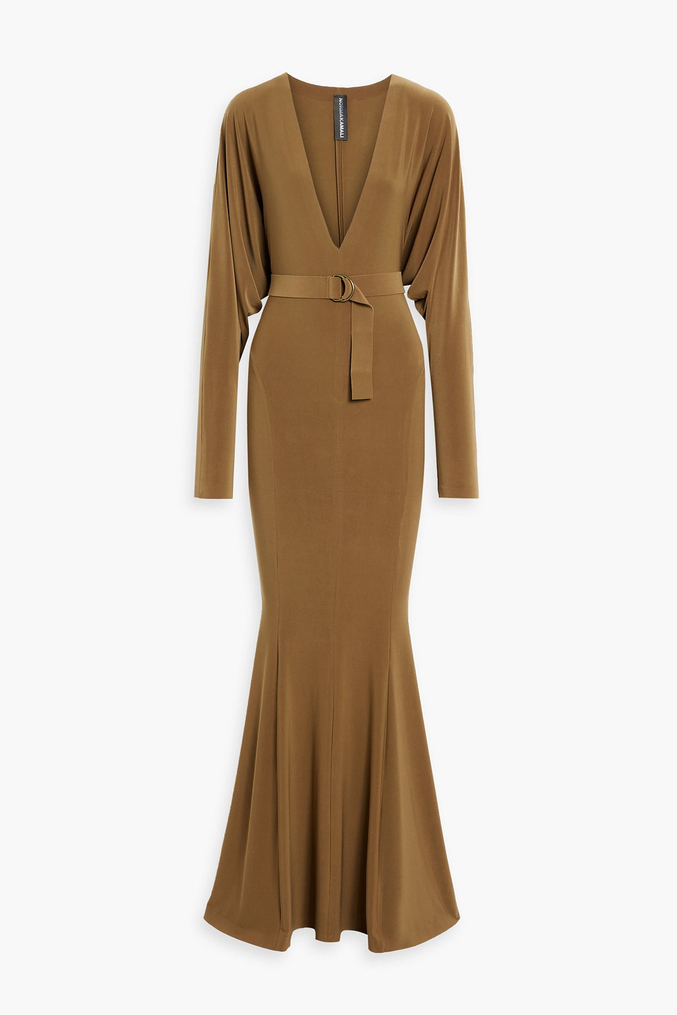 Norma Kamali Belted Stretch-jersey Gown In Brown