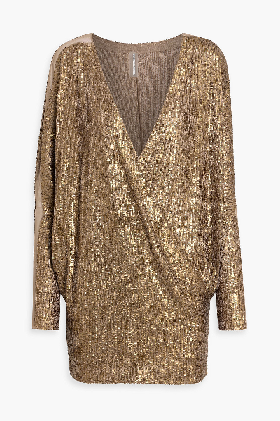 norma kamali - draped sequined stretch-tulle mini dress - metallic - fr 34