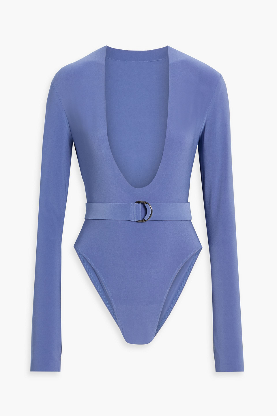 Norma Kamali Belted Stretch-jersey Bodysuit In Blue