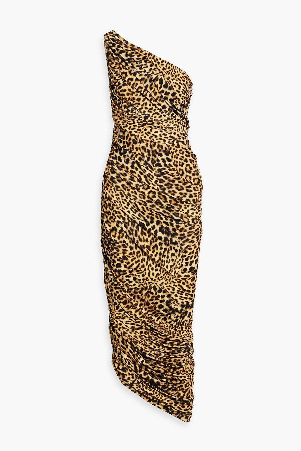 norma kamali - diana one-shoulder ruched leopard-print stretch-jersey midi dress - animal print - fr 32