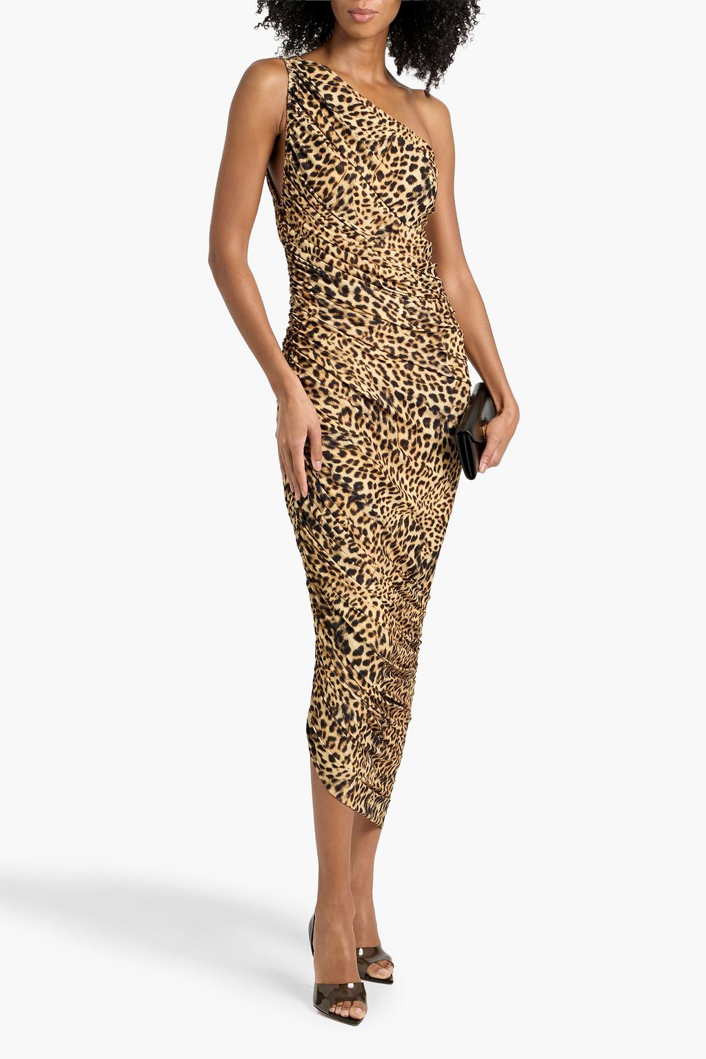 NORMA KAMALI Diana one-shoulder ruched leopard-print stretch-jersey midi  dress | THE OUTNET
