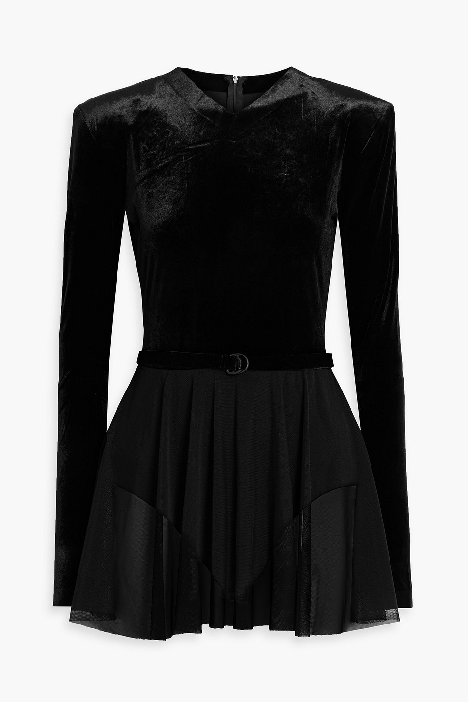 norma kamali - pickleball belted stretch-velvet and mesh mini dress - black - fr 36