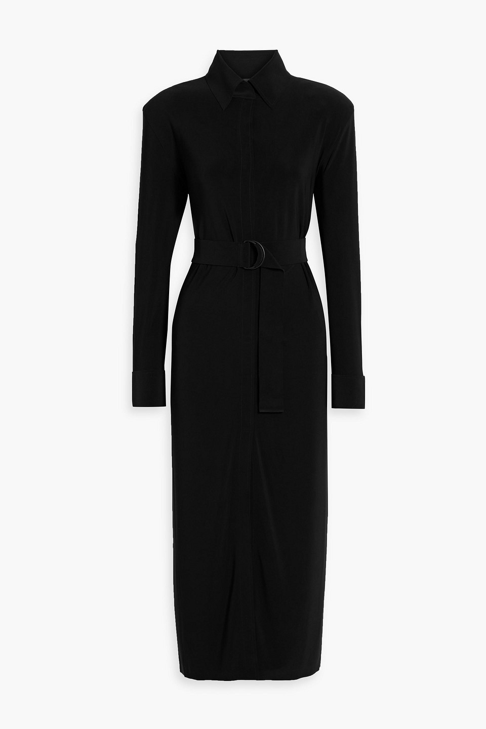 Norma Kamali Belted Stretch-jersey Maxi Shirt Dress In Black