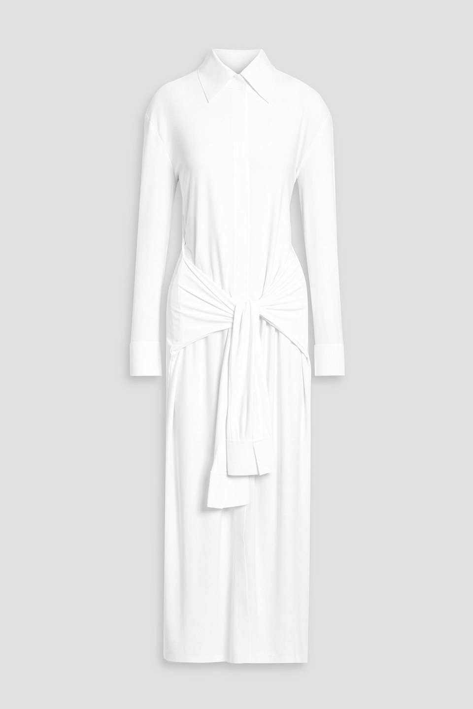 Norma Kamali Tie-detailed Stretch-jersey Maxi Shirt Dress In White