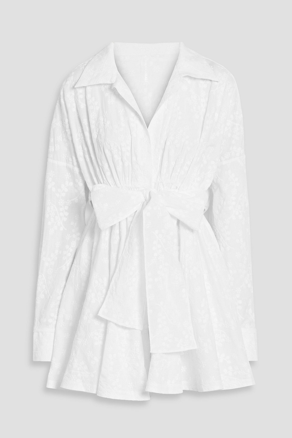 norma kamali - embroidered cotton-voile mini shirt dress - white - fr 34