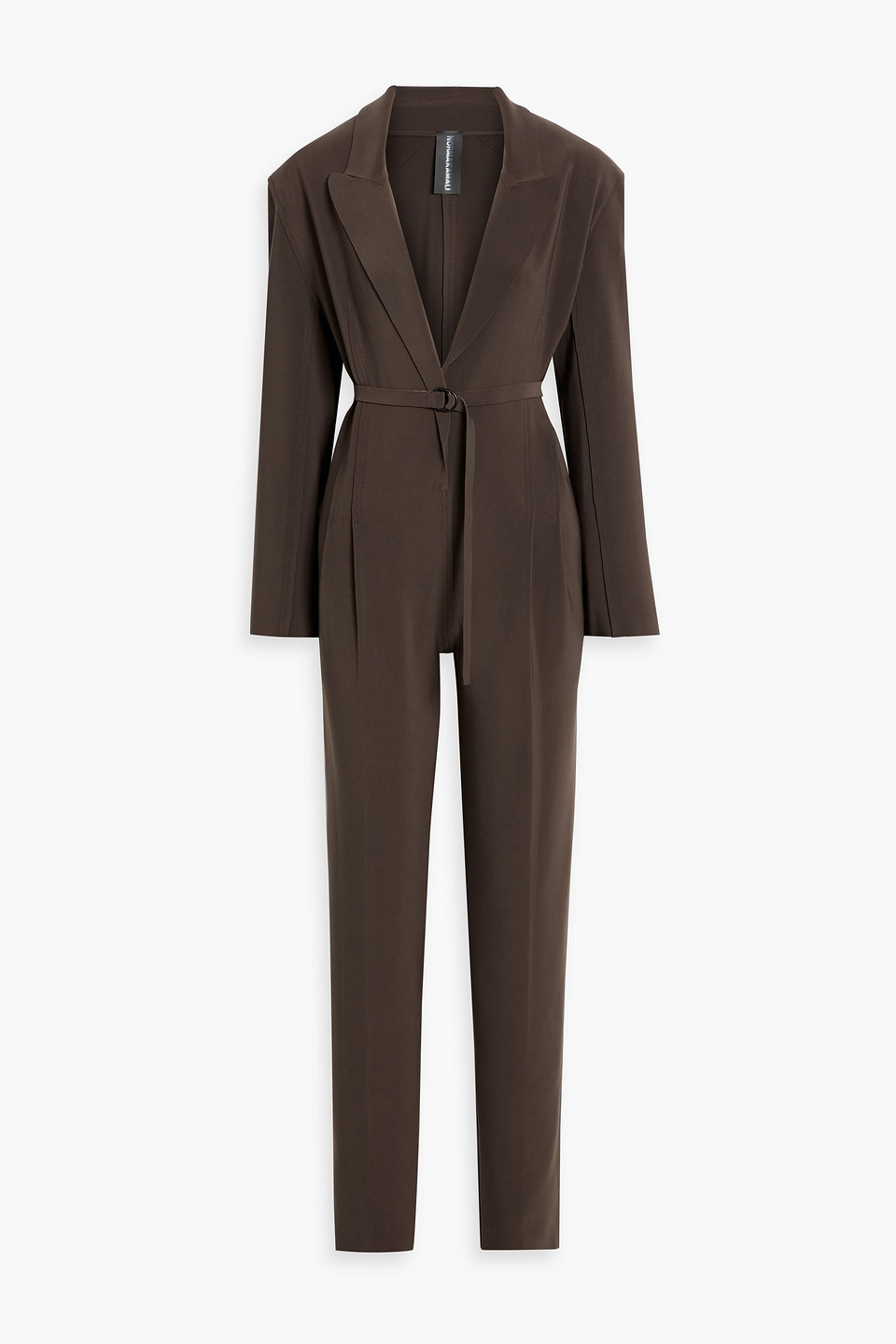 Norma Kamali Belted Stretch-jersey Jumpsuit In Brown