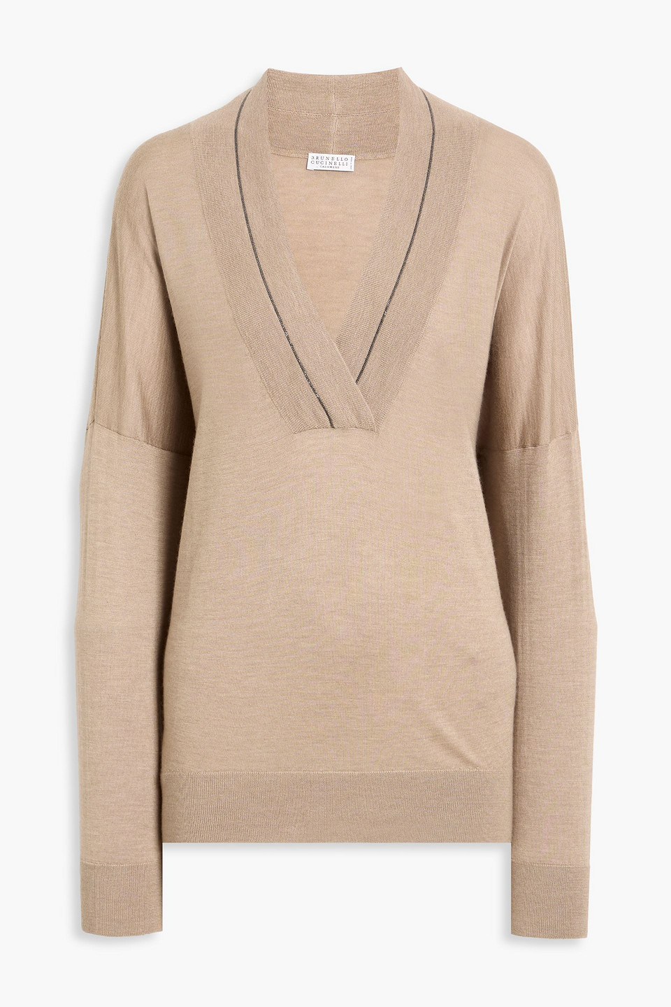 brunello cucinelli - bead-embellished cashmere and silk-blend sweater - neutral - m