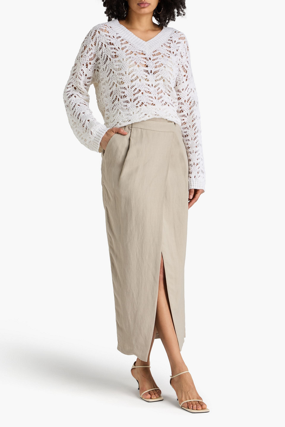  Brunello Cucinelli - Strickpullover In Häkeloptik Aus Einer Leinenmischung Mit Pailletten - Weiß - Xxl 