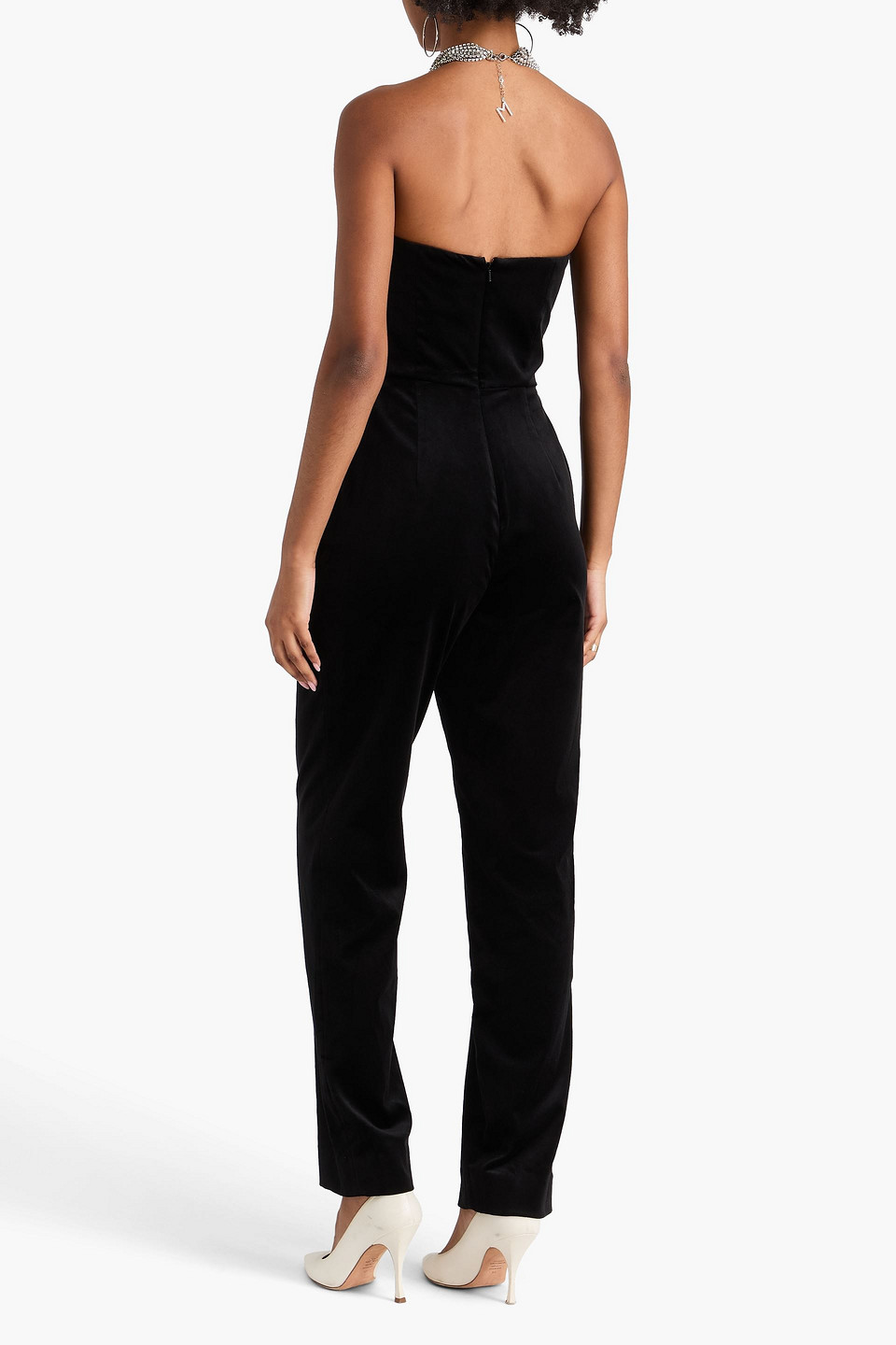  Saloni - Trägerloser Jumpsuit „sabine“ Aus Samt Aus Einer Baumwollmischung Mit Schleife - Schwarz - Uk 6 