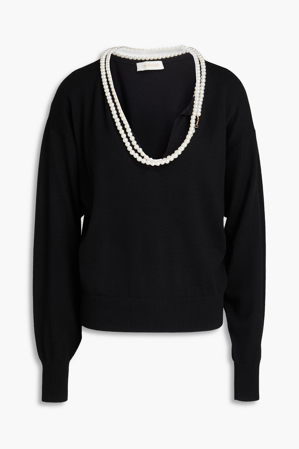 zimmermann - faux pearl-embellished wool sweater - black - 00