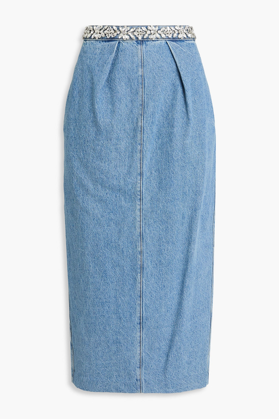 Zimmermann Crystal-embellished Denim Midi Skirt In Blue