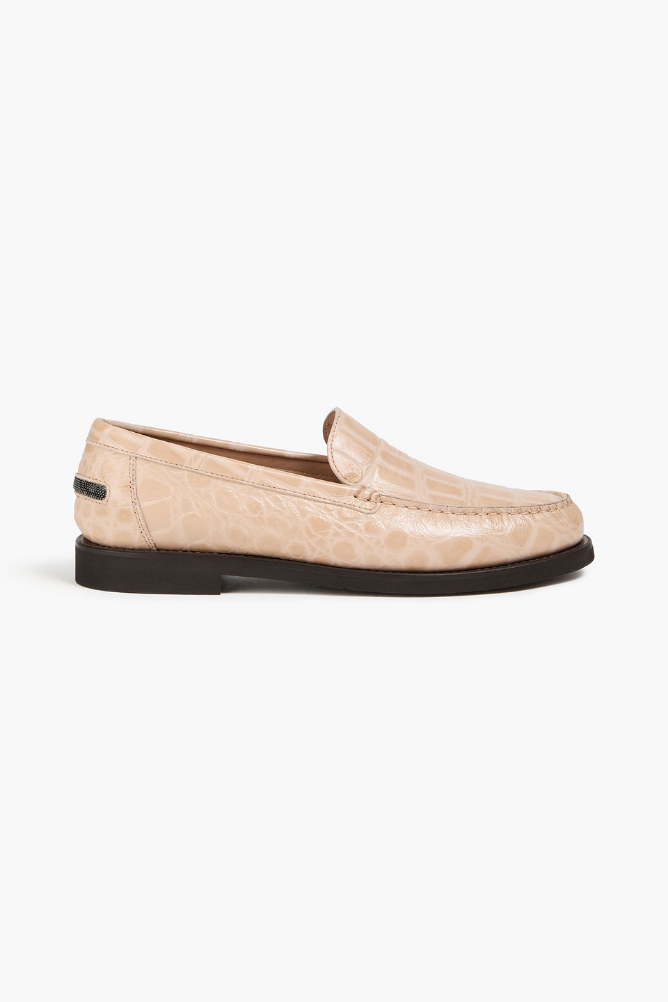 Brunello Cucinelli Bead-embellished Croc-effect Leather Loafers In Multi
