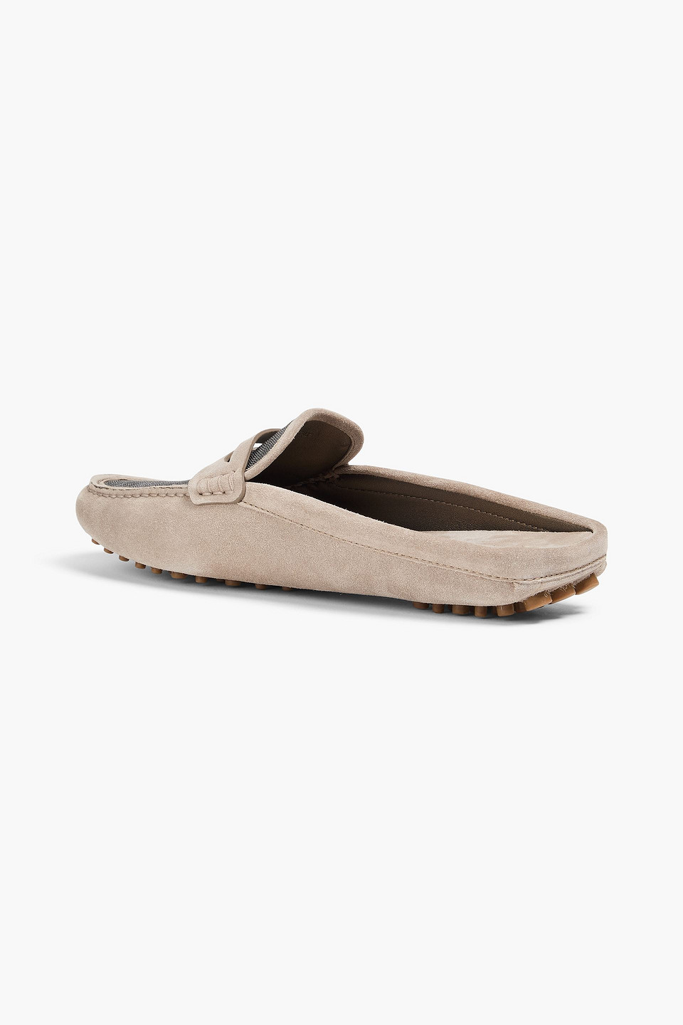  Brunello Cucinelli - Bead-embellished Suede Slippers - Neutral - Eu 36.5 