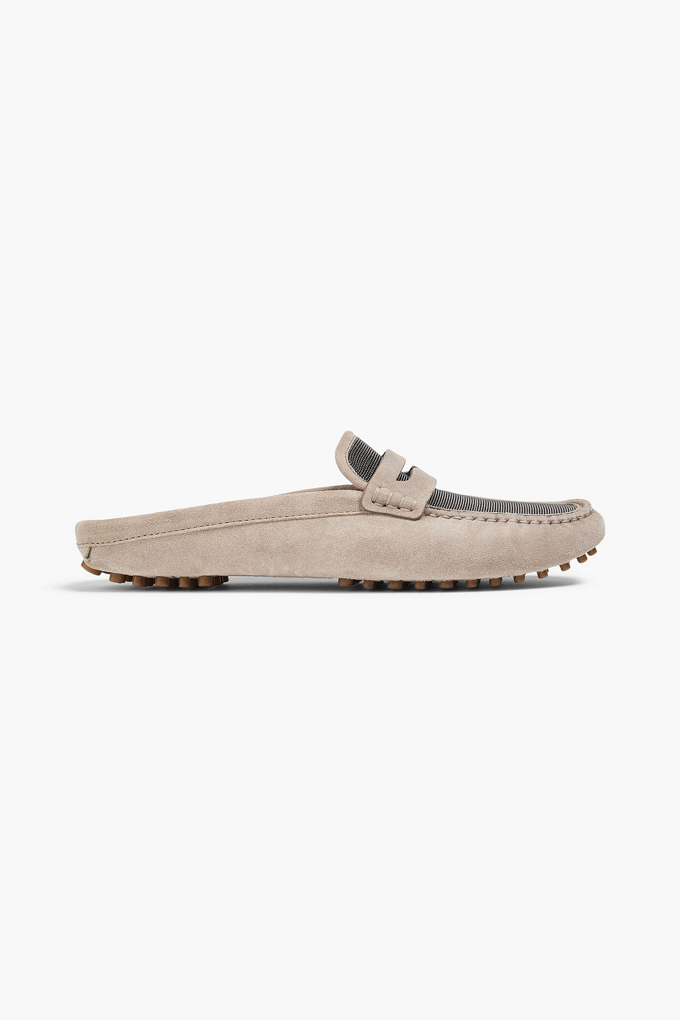 Brunello Cucinelli Bead-embellished Suede Slippers In Neutrals