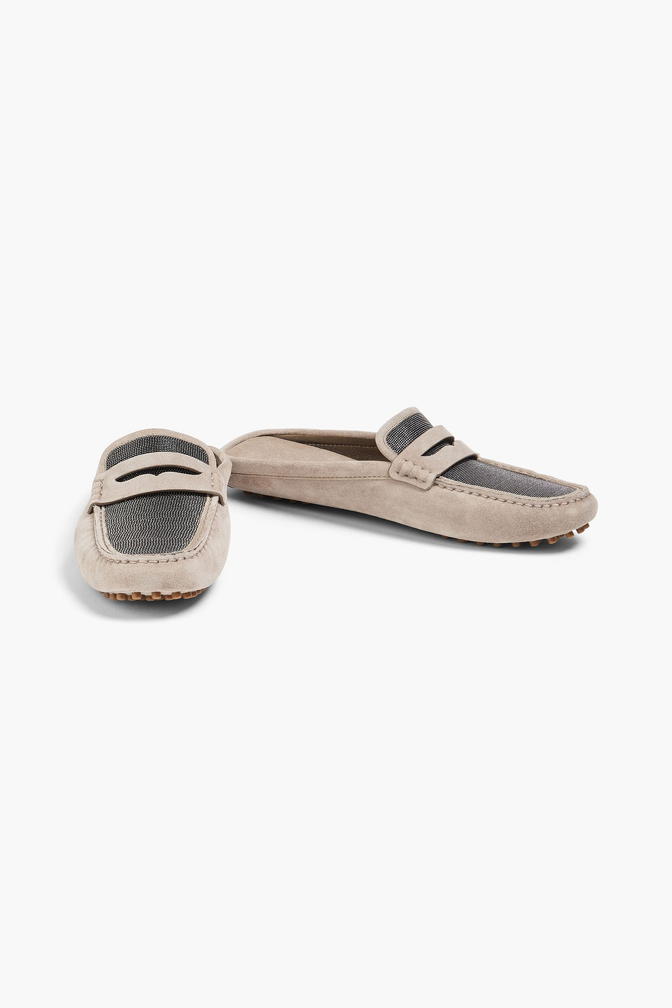  Brunello Cucinelli - Bead-embellished Suede Slippers - Neutral - Eu 36.5 