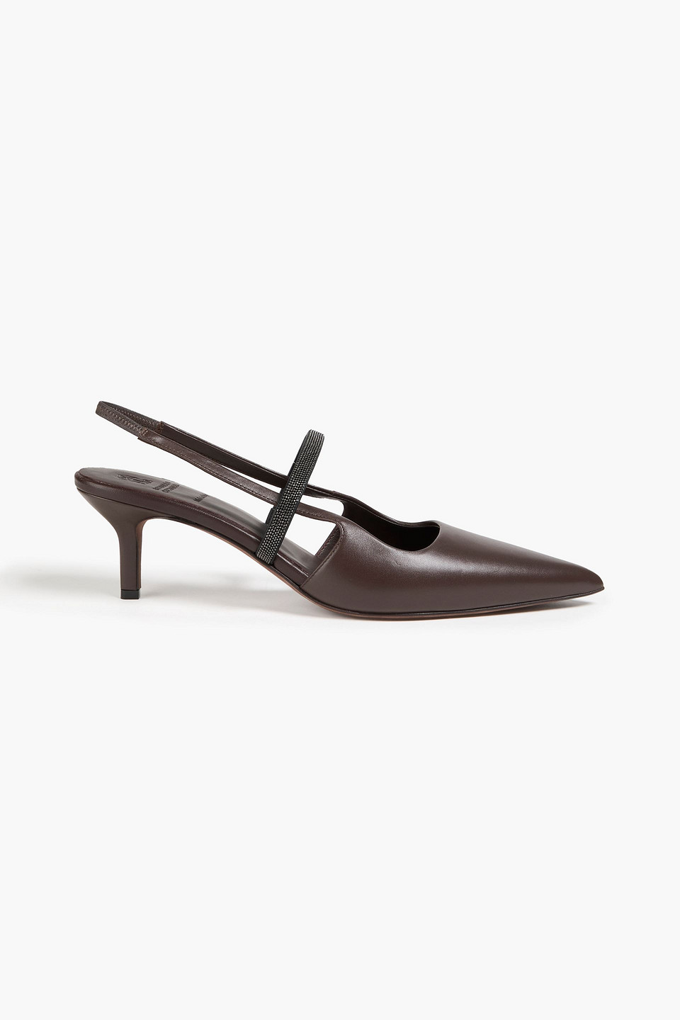 Brunello Cucinelli Bead-embellished Leather Slingback Pumps In Brown