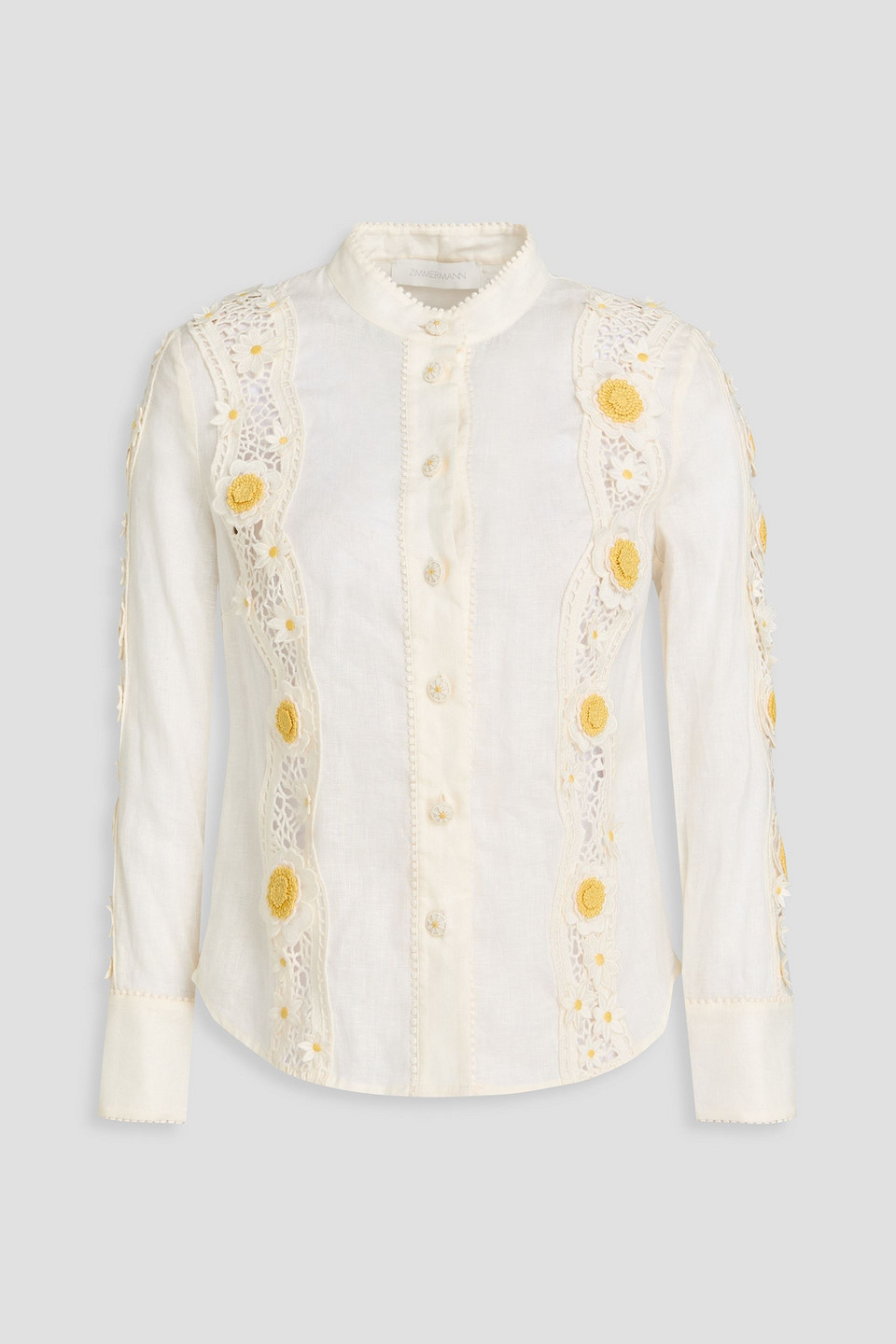 Zimmermann Floral-appliquéd Lace-trimmed Linen Shirt In White