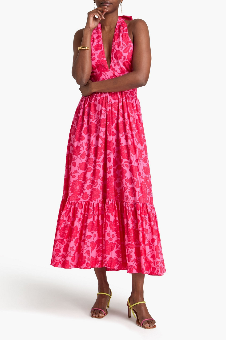 Heidi Klein - Neckholder-midikleid Aus Popeline Aus Einer Baumwollmischung Mit Floralem Print - Pink - M 