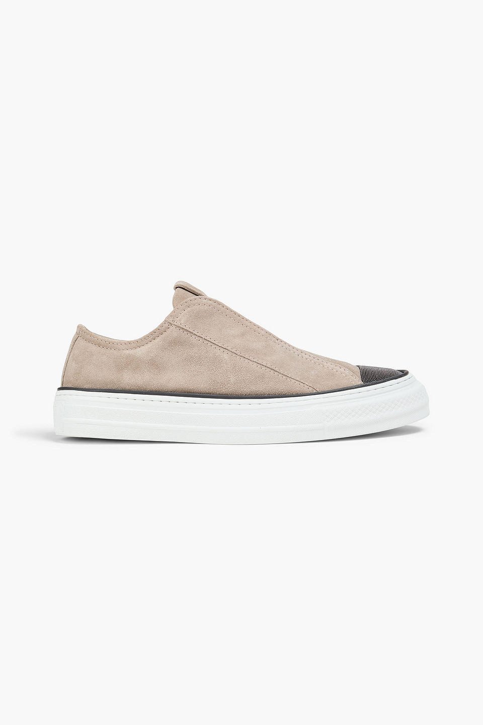 brunello cucinelli - bead-embellished suede slip-on sneakers - gray - eu 37