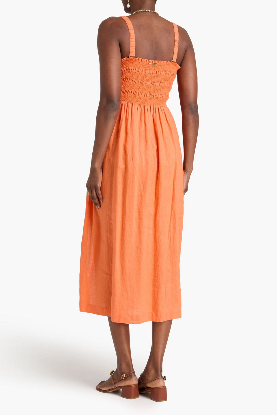  Heidi Klein - Midikleid Aus Leinen Mit Raffung - Orange - M 