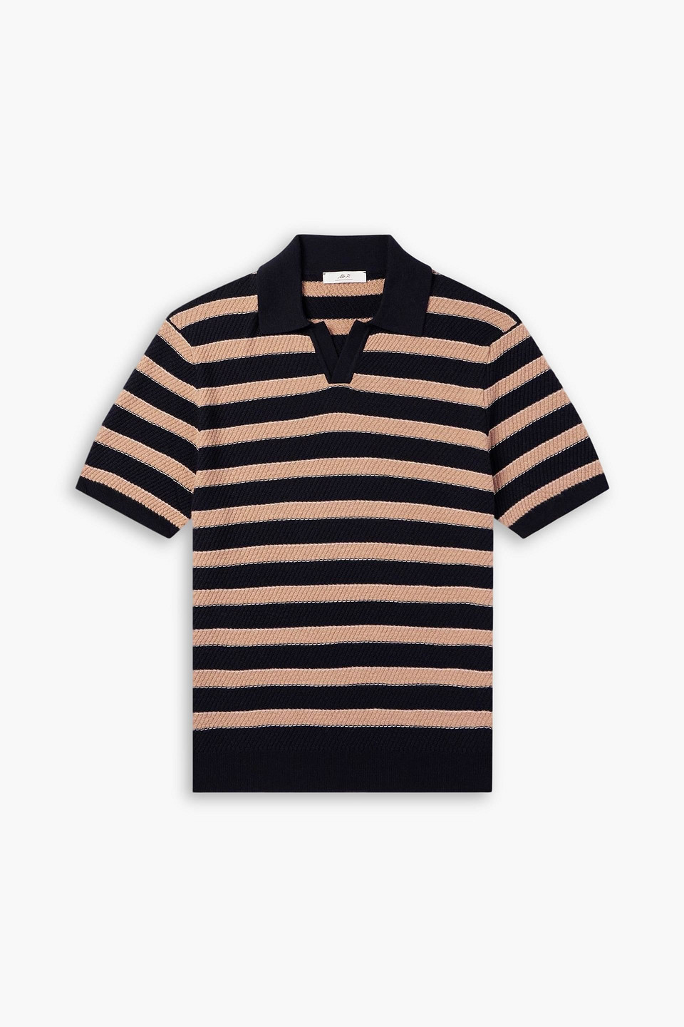 mr p. - striped merino wool polo shirt - black - m